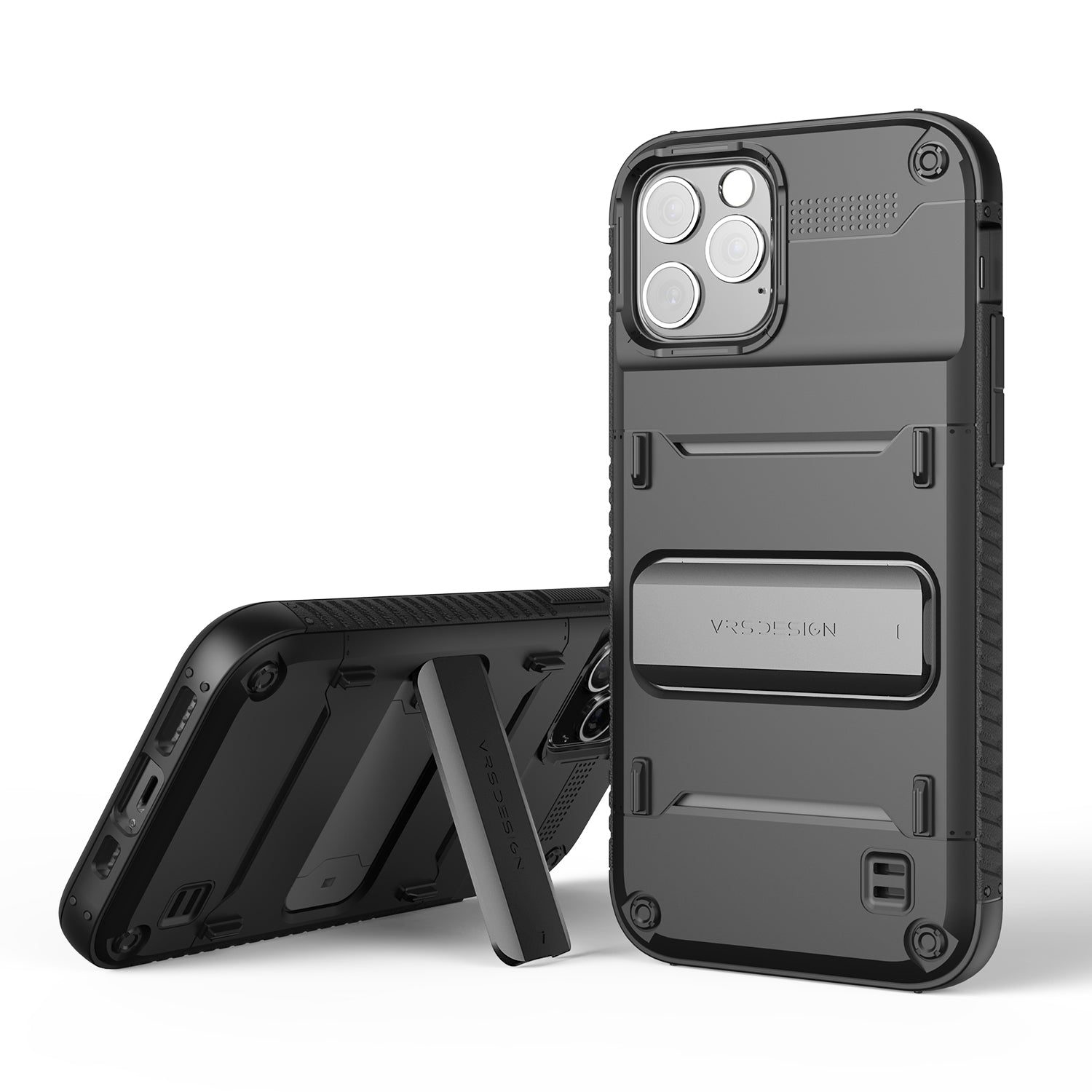 Apple 12 Pro Max rugged Quickstand case with multiple durable and convenient card slot with sleek minimalist look by VRS