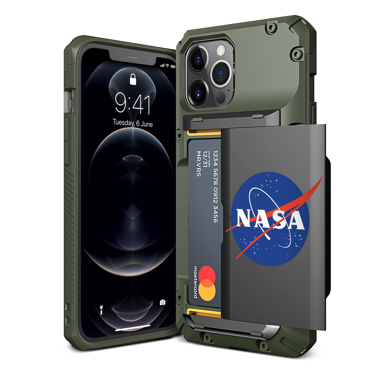 iPhone 12 Pro Max Case Damda Glide Pro NASA High quality TPU material Body and Real Metal Stripe for extreme drop protection Sufficient 3-4 card tough storage that heavily limits wireless charging.