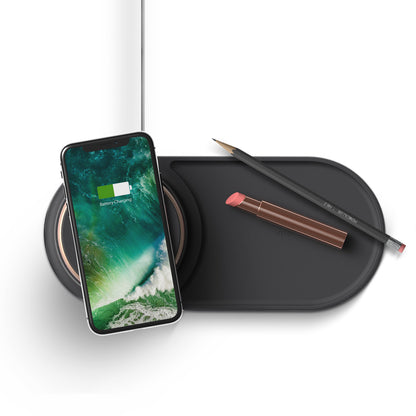Sleek minimalist wireless charger designed to provide fast and convenient charging without the need for cables. 