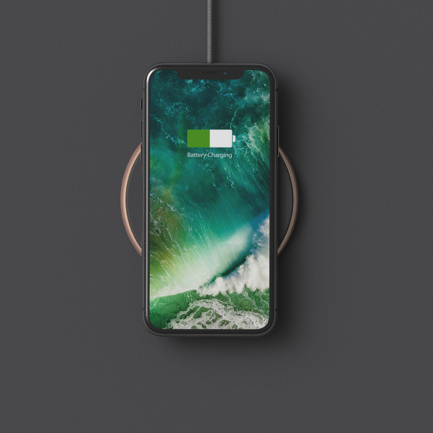 Sleek minimalist wireless charger designed to provide fast and convenient charging without the need for cables. 