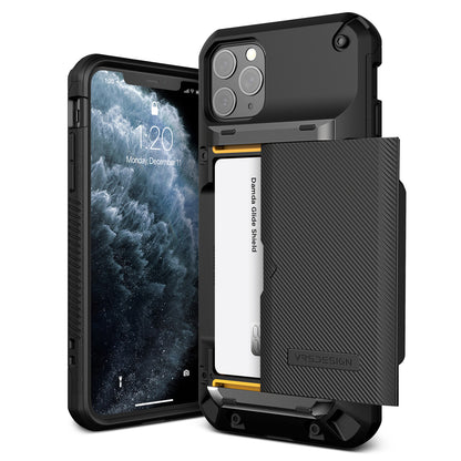 iPhone 11 Pro Max Case Damda Glide Pro High quality TPU material Body and Real Metal Stripe for extreme drop protection Sufficient 3-4 card tough storage that heavily limits wireless charging.